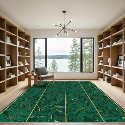 Emerald Green Tropical Foliage Veined Rug