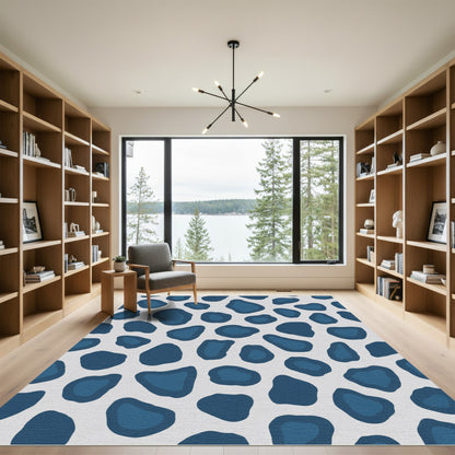 Classic Blue Abstract Organic Shapes Rug