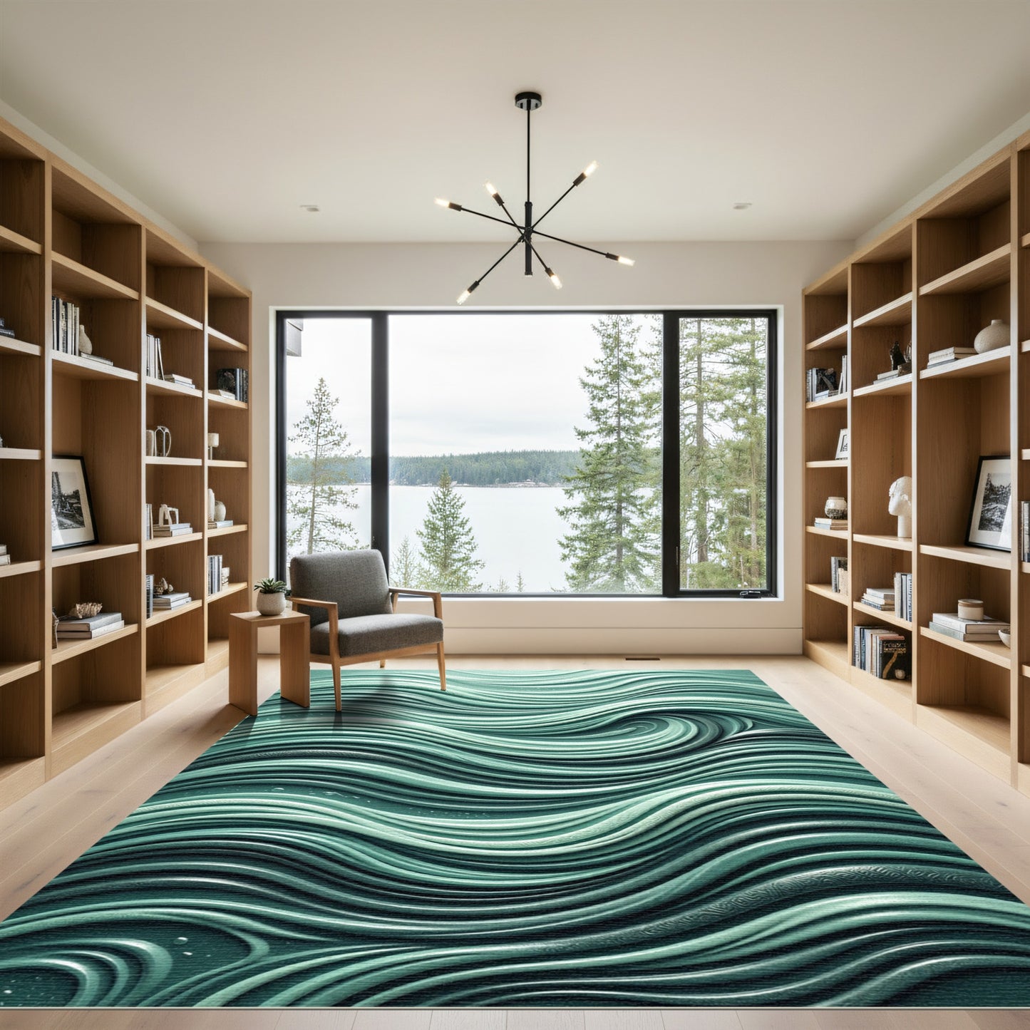 Teal Abstract Coastal Swirl Relief Rug
