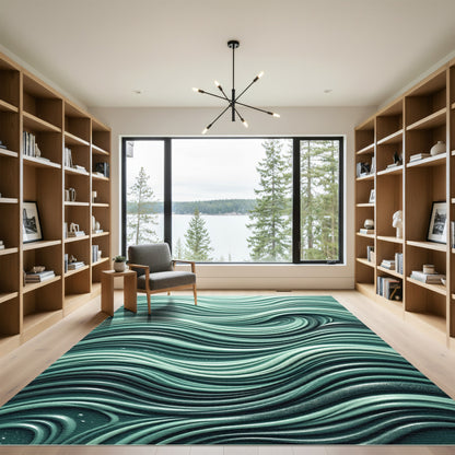Teal Abstract Coastal Swirl Relief Rug