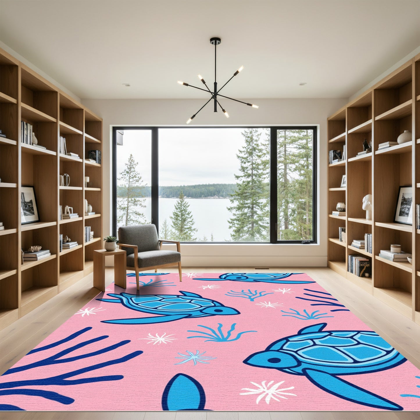 Marine Blue Sea Turtle Pink Coral Rug