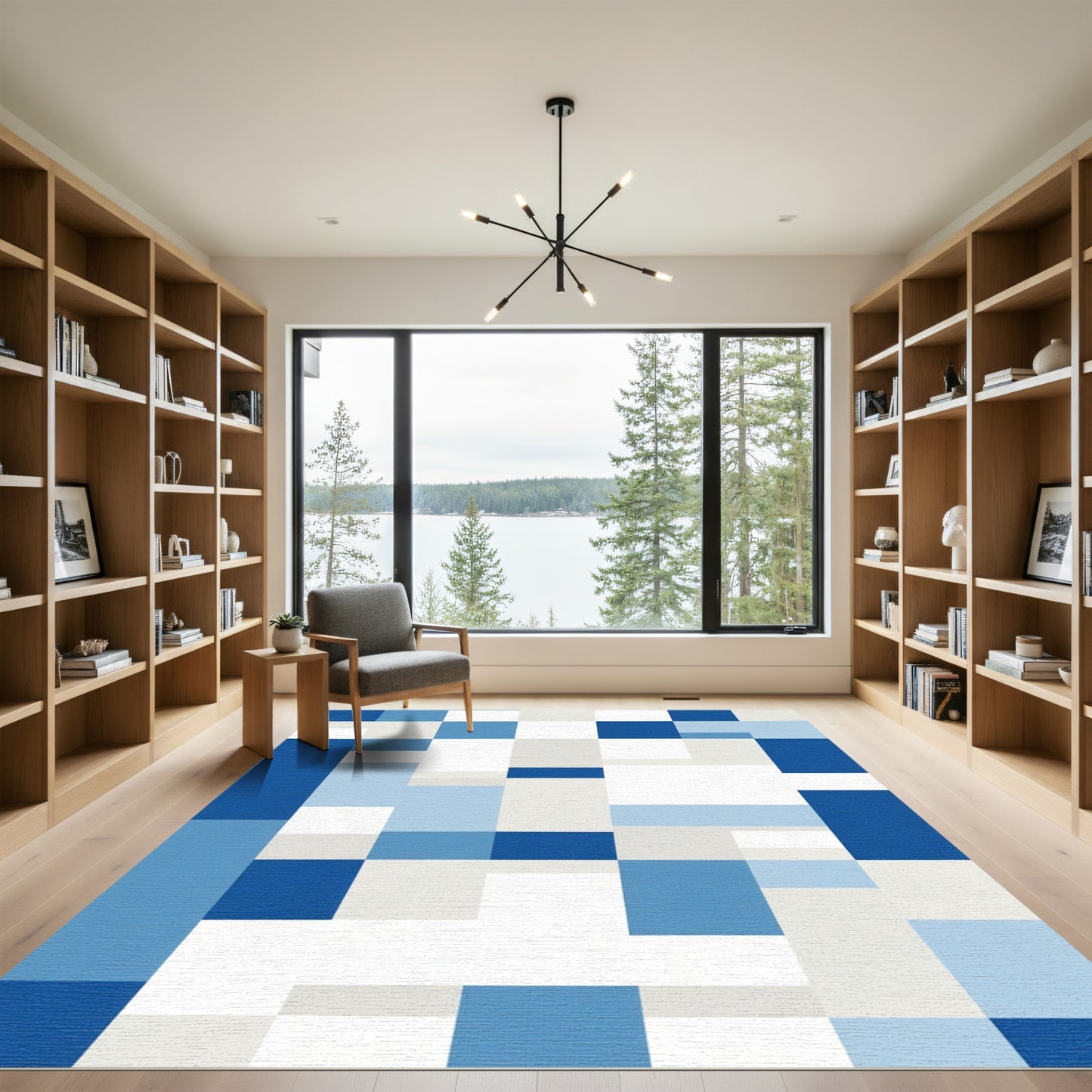 Abstract Blue Rectangles Composition Rug