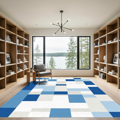 Abstract Blue Rectangles Composition Rug