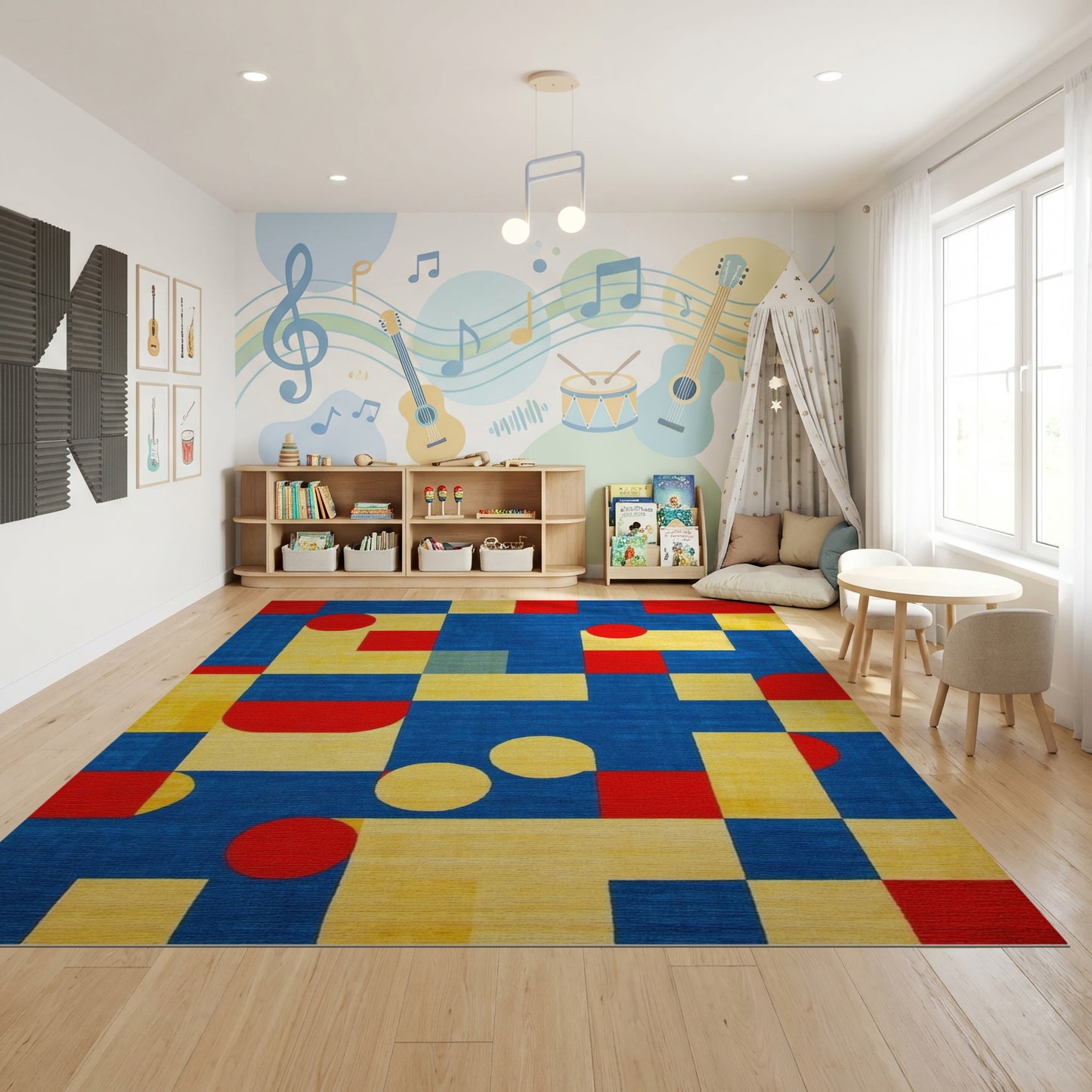 Bold Red Yellow Blue Geometric Shapes Rug