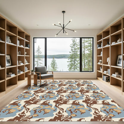 Abstract Brown Tan Blue Organic Flow Rug