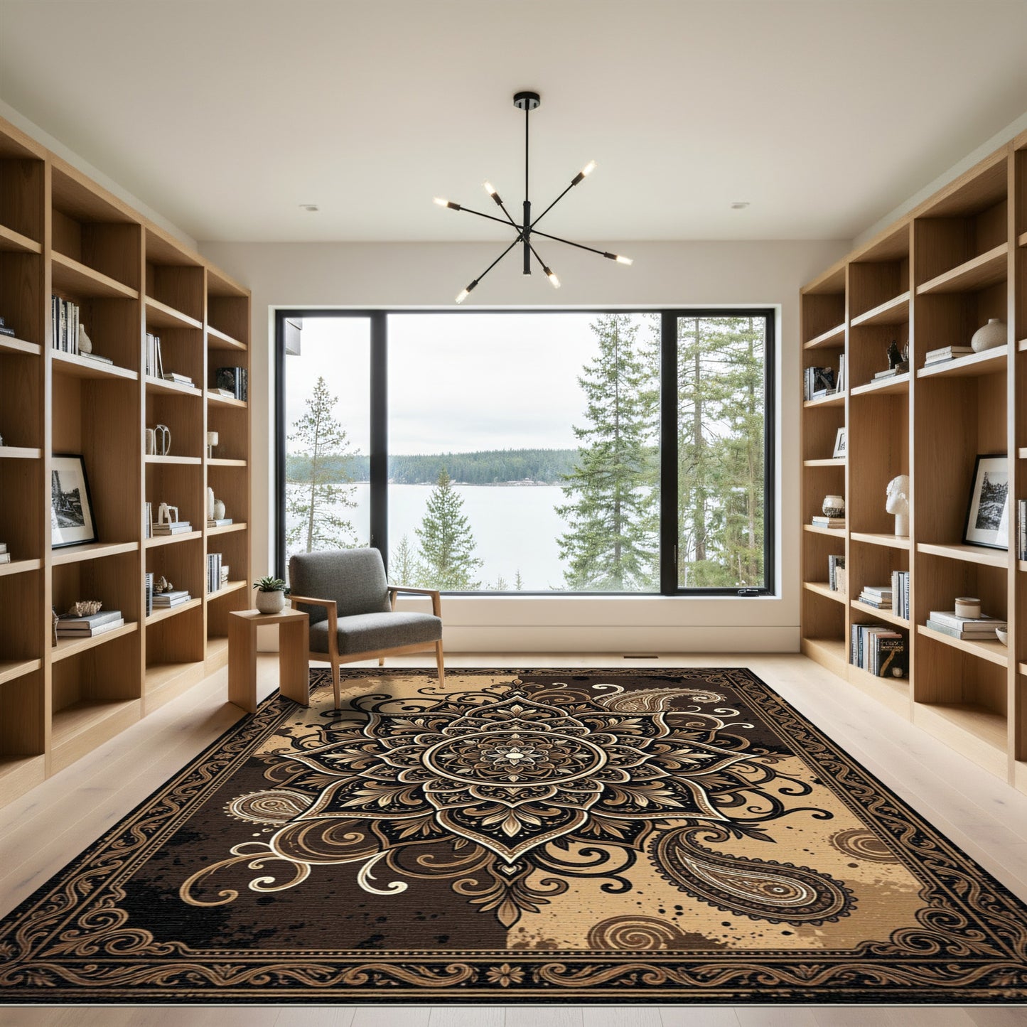 Earthy Brown Floral Mandala Paisley Rug