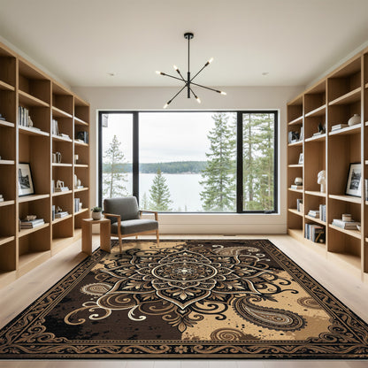 Earthy Brown Floral Mandala Paisley Rug