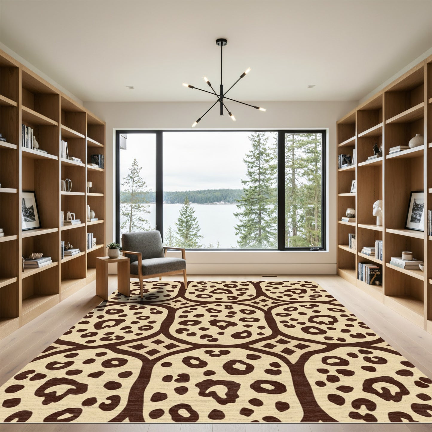 Brown Taupe Leopard Spots Grid Rug