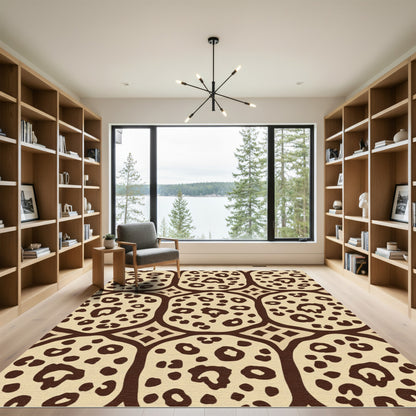 Brown Taupe Leopard Spots Grid Rug