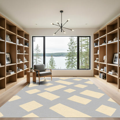 Pale Yellow Rectangles Gray Geometric Rug