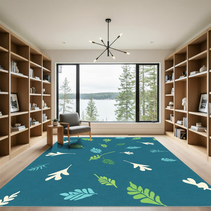 Teal Falling Leaves Garden Rug