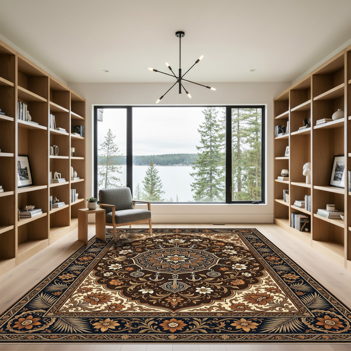 Rich Brown Floral Medallion Anchor Rug