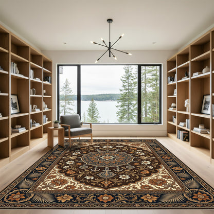 Rich Brown Floral Medallion Anchor Rug