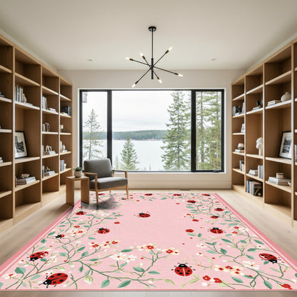 Pink Ladybug Garden Border Rug