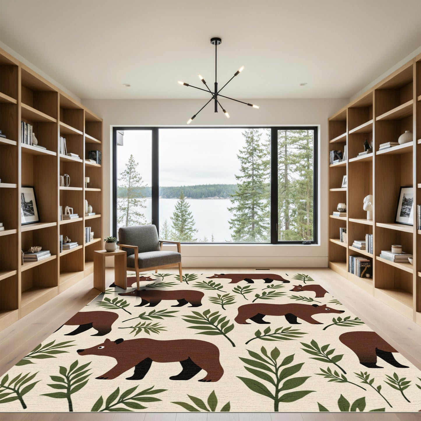Brown Bear Woodland Botanical Repeating Rug