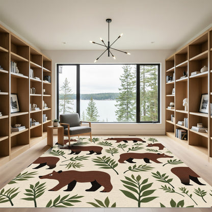 Brown Bear Woodland Botanical Repeating Rug