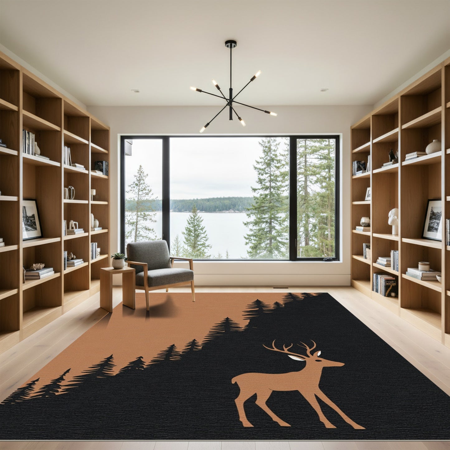 Brown Deer Forest Silhouette Rug