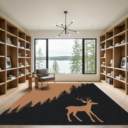 Brown Deer Forest Silhouette Rug