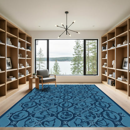 Deep Blue Interlocking Lattice Accents Rug