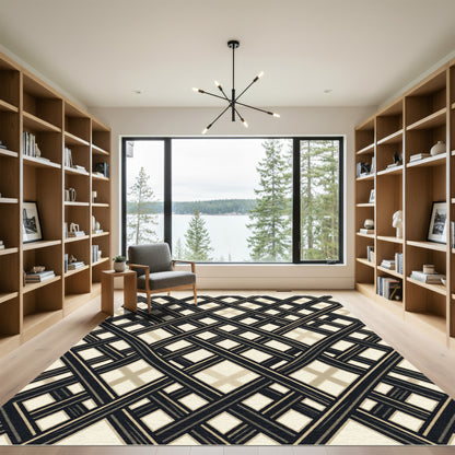Monochrome Geometric Lattice Grid Rug