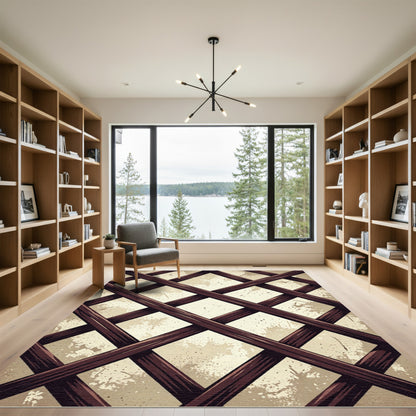 Distressed Brown Geometric Lattice Grid Rug