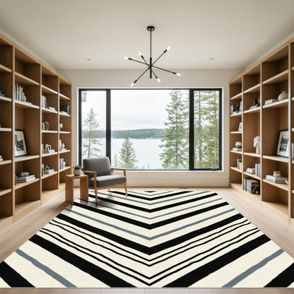 Chevron Black Gray Stripes Rug