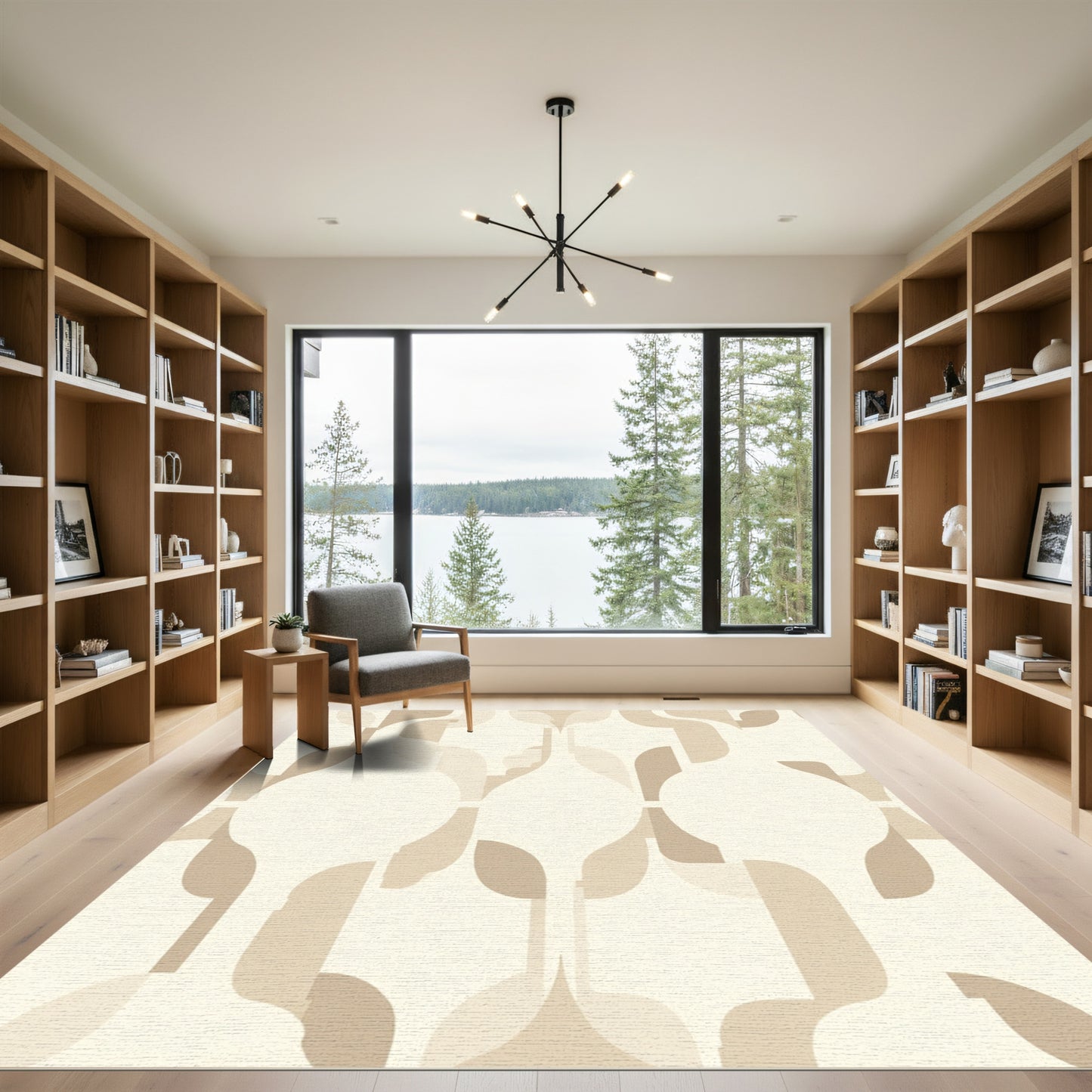 Cream Beige Mid Century Modern Forms Rug