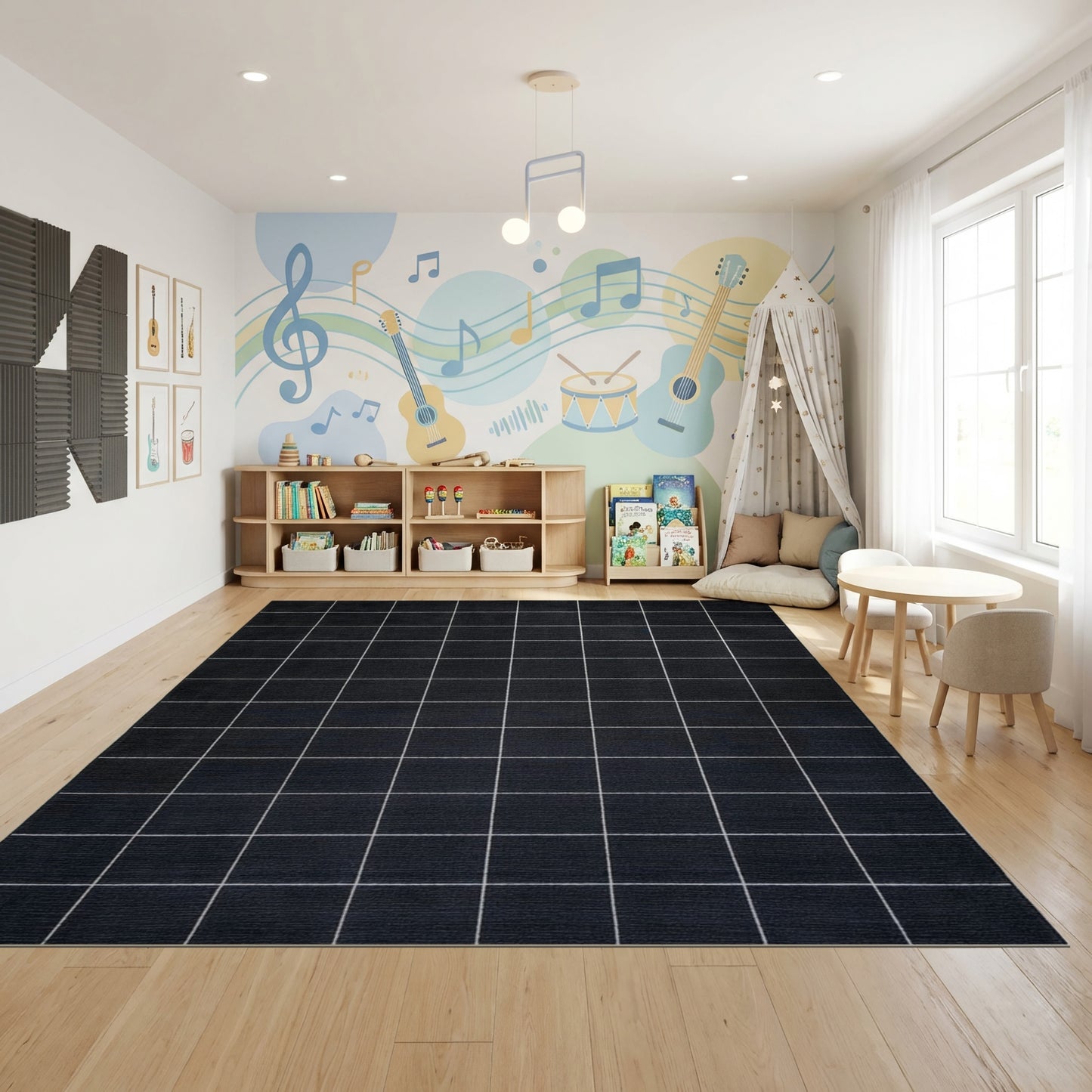 Modern Black and White Grid Rug