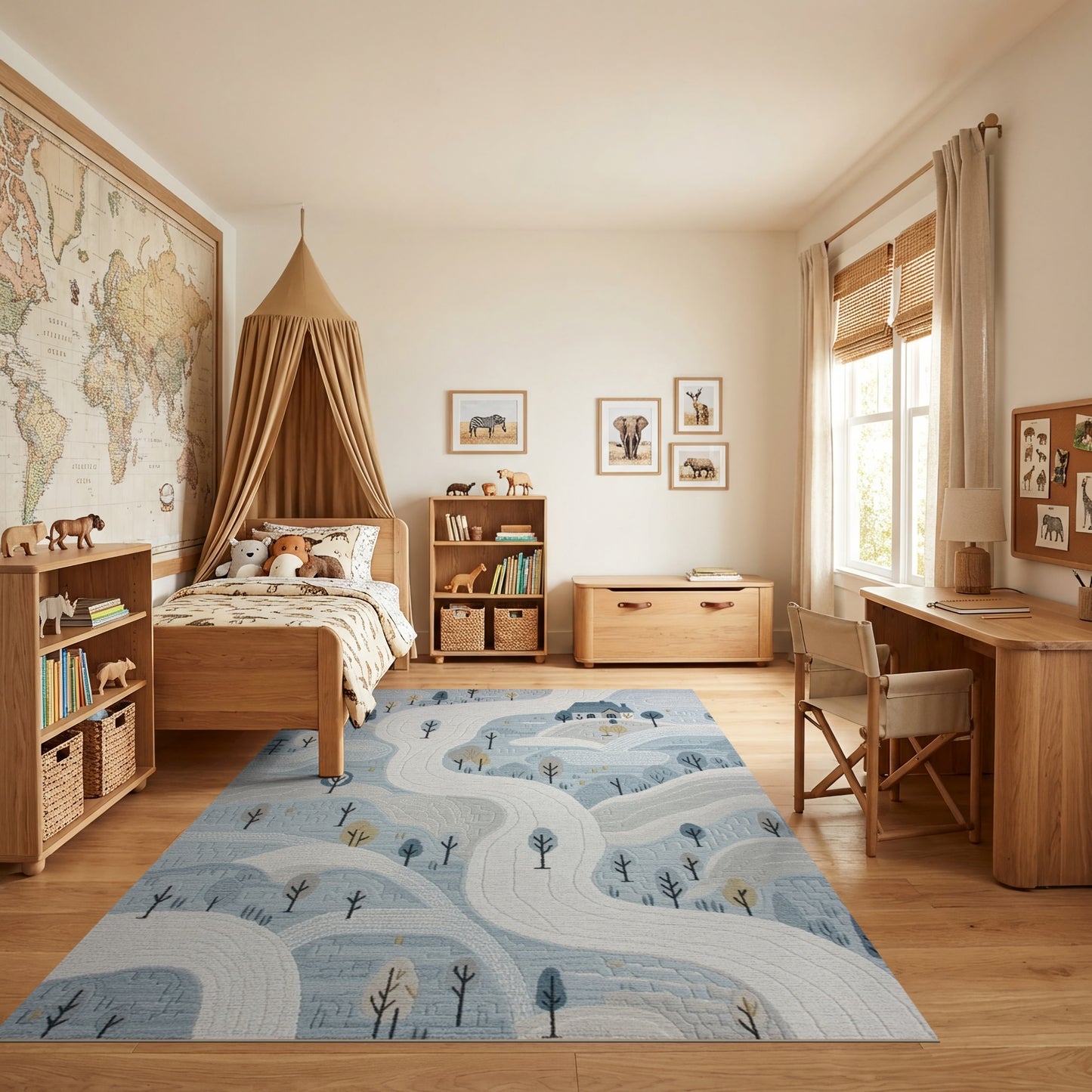 Whimsical Snowy Cottage Winding Paths Rug