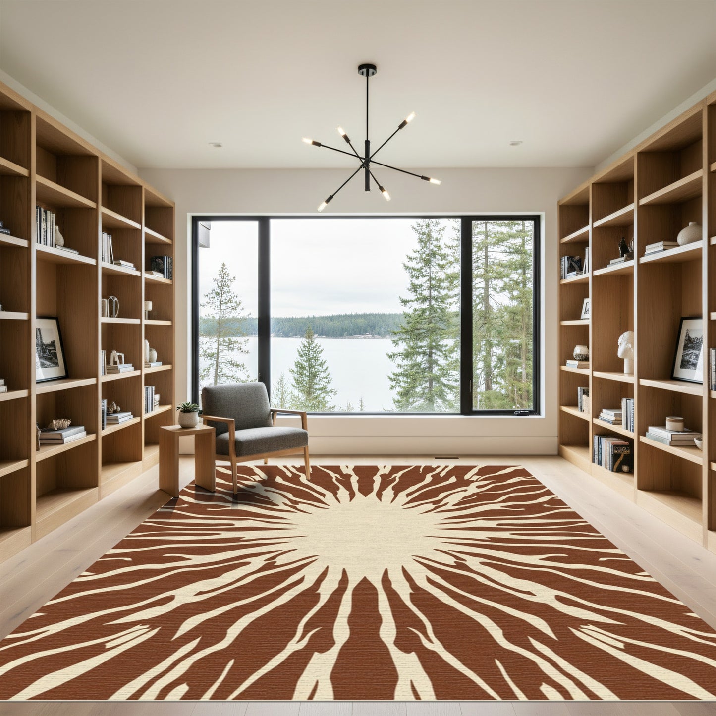 Brown Cream Radial Streak Rug
