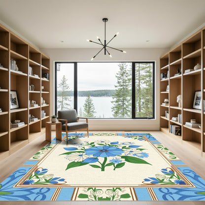 Classic Blue White Floral Bouquet Rug