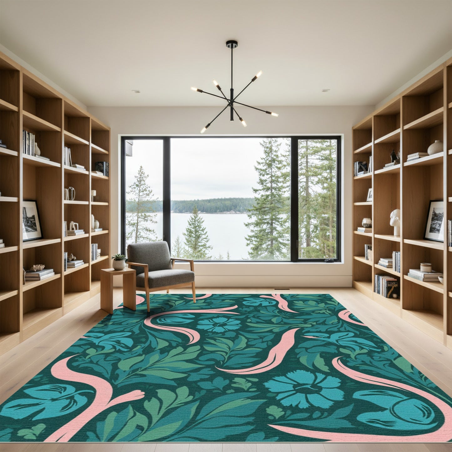Teal Pink Floral Swirl Botanical Rug