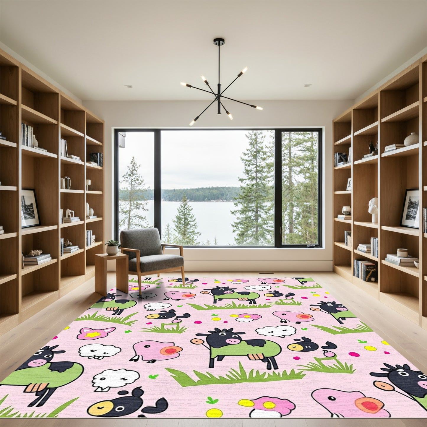 Cute Pink Farm Animals Grass Rug