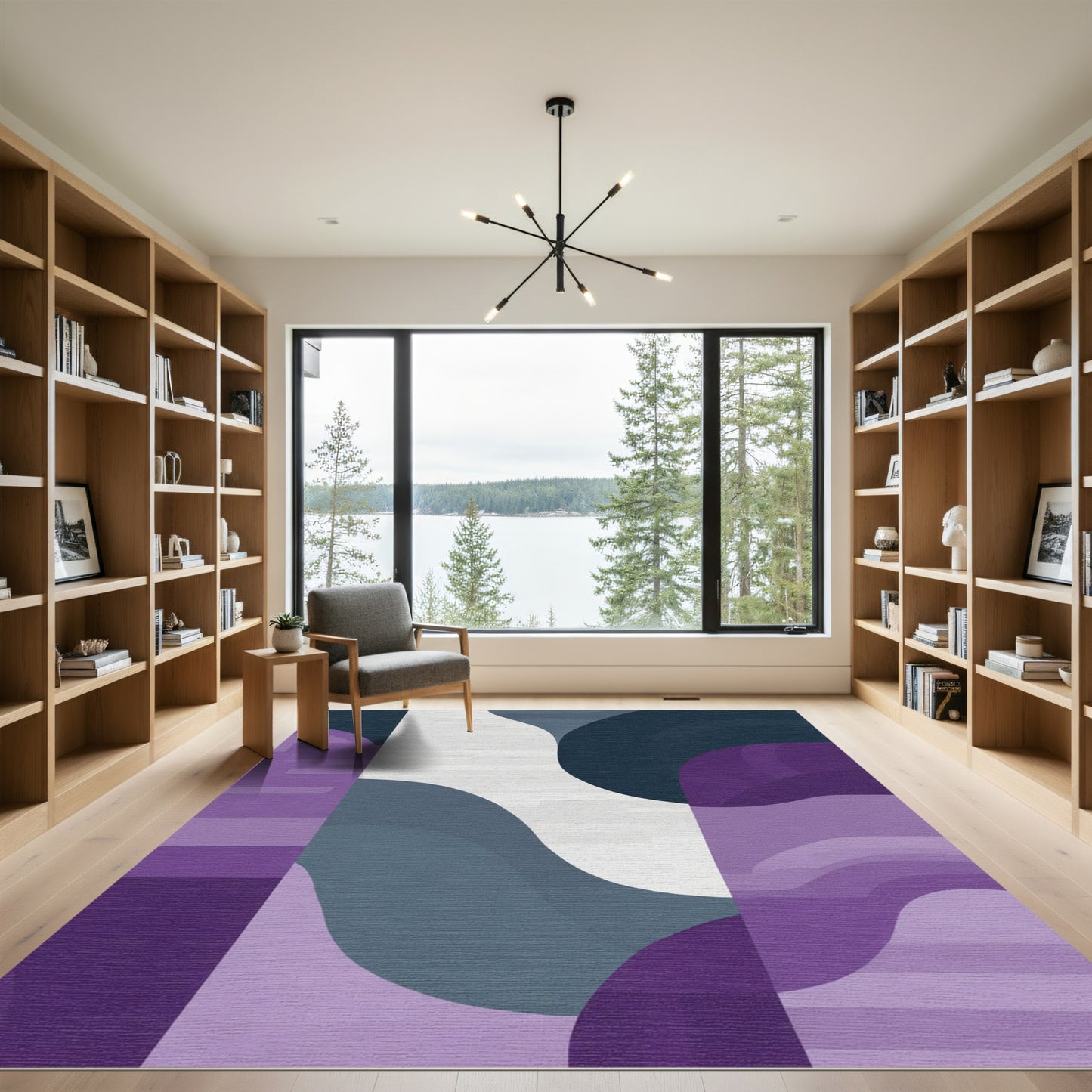 Abstract Purple Blue Organic Waves Rug