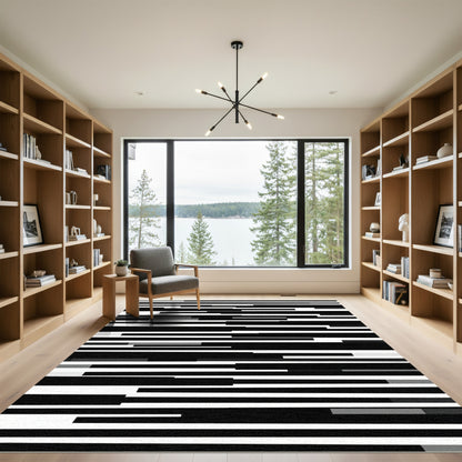 Black Gray White Horizontal Line Rug