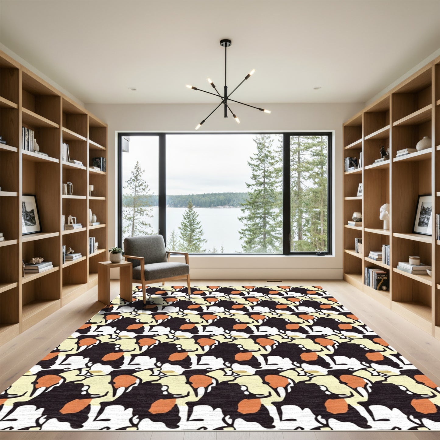 Tapestry Black Orange Abstract Forms Rug