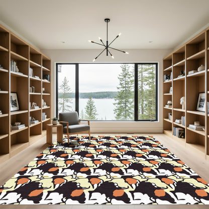 Tapestry Black Orange Abstract Forms Rug
