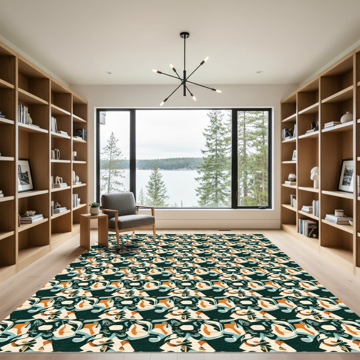 Abstract Orange Teal Ivory Harmony Rug