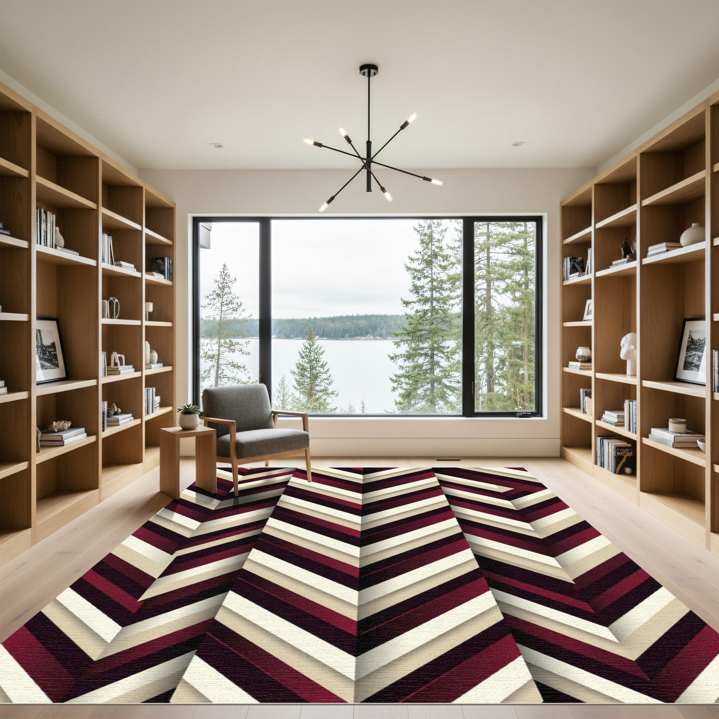 Maroon Ivory Chevron Gradient Rug