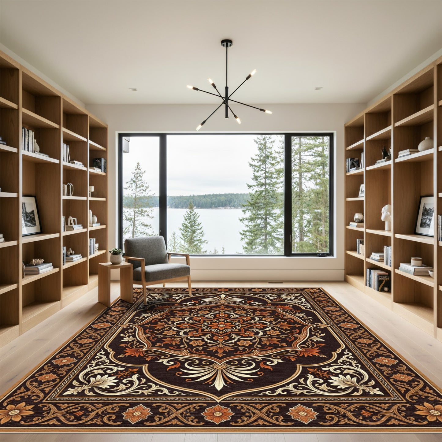 Dark Chocolate Ornate Floral Medallion Rug