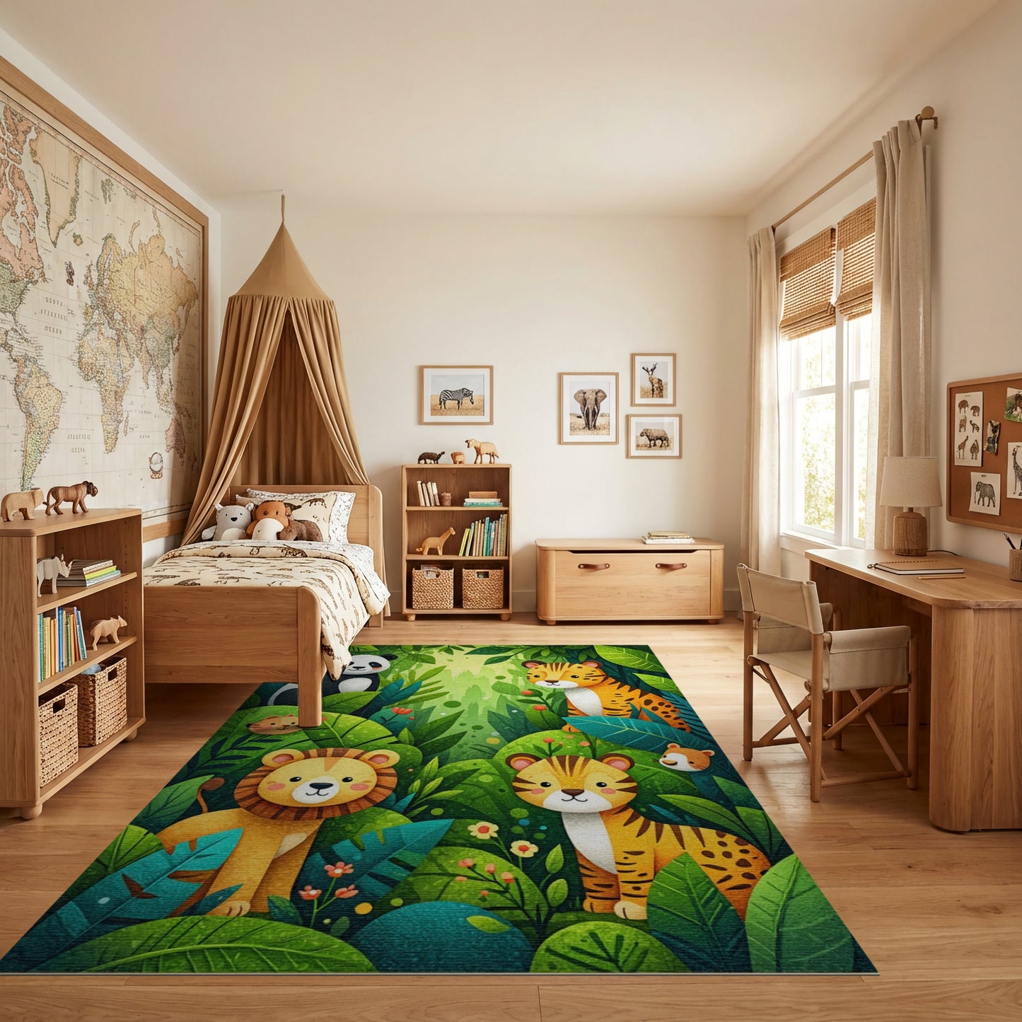 Whimsical Panda Tiger Lion Jungle Rug