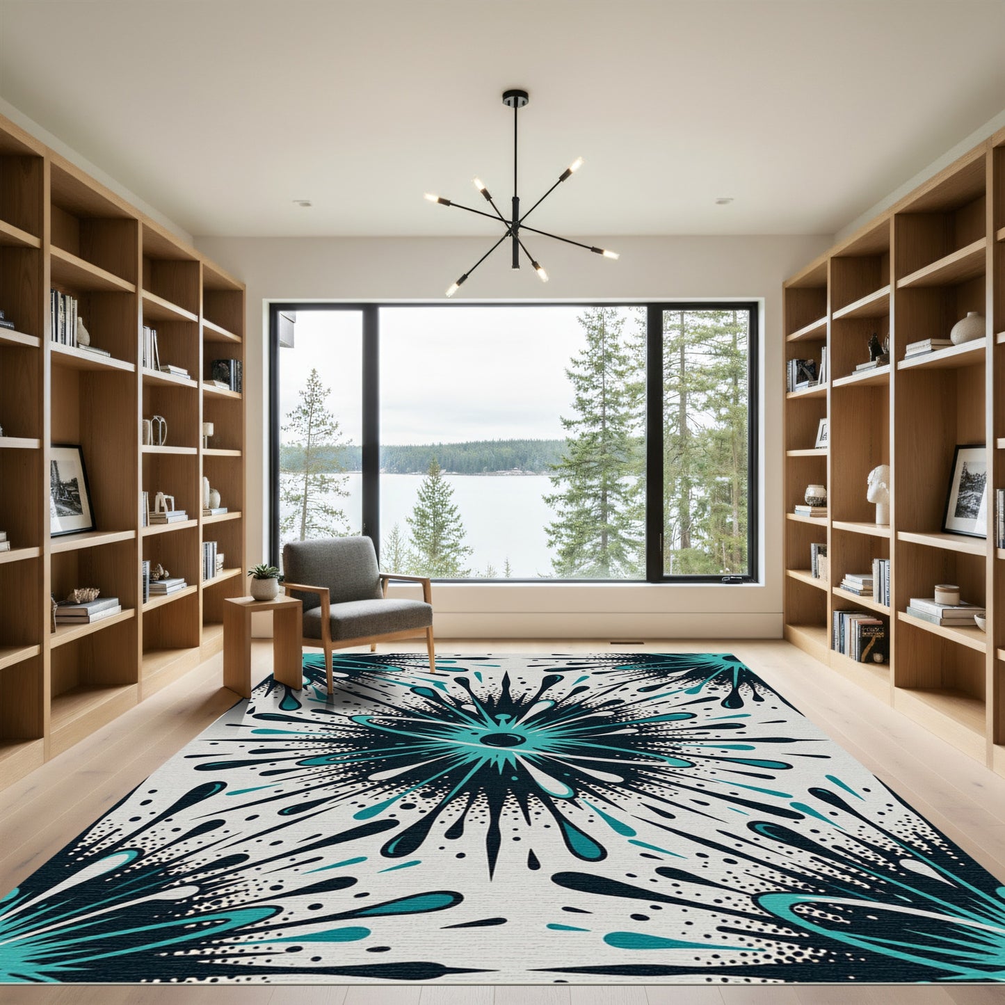 Teal Burst Starburst Radiating Splatter Rug