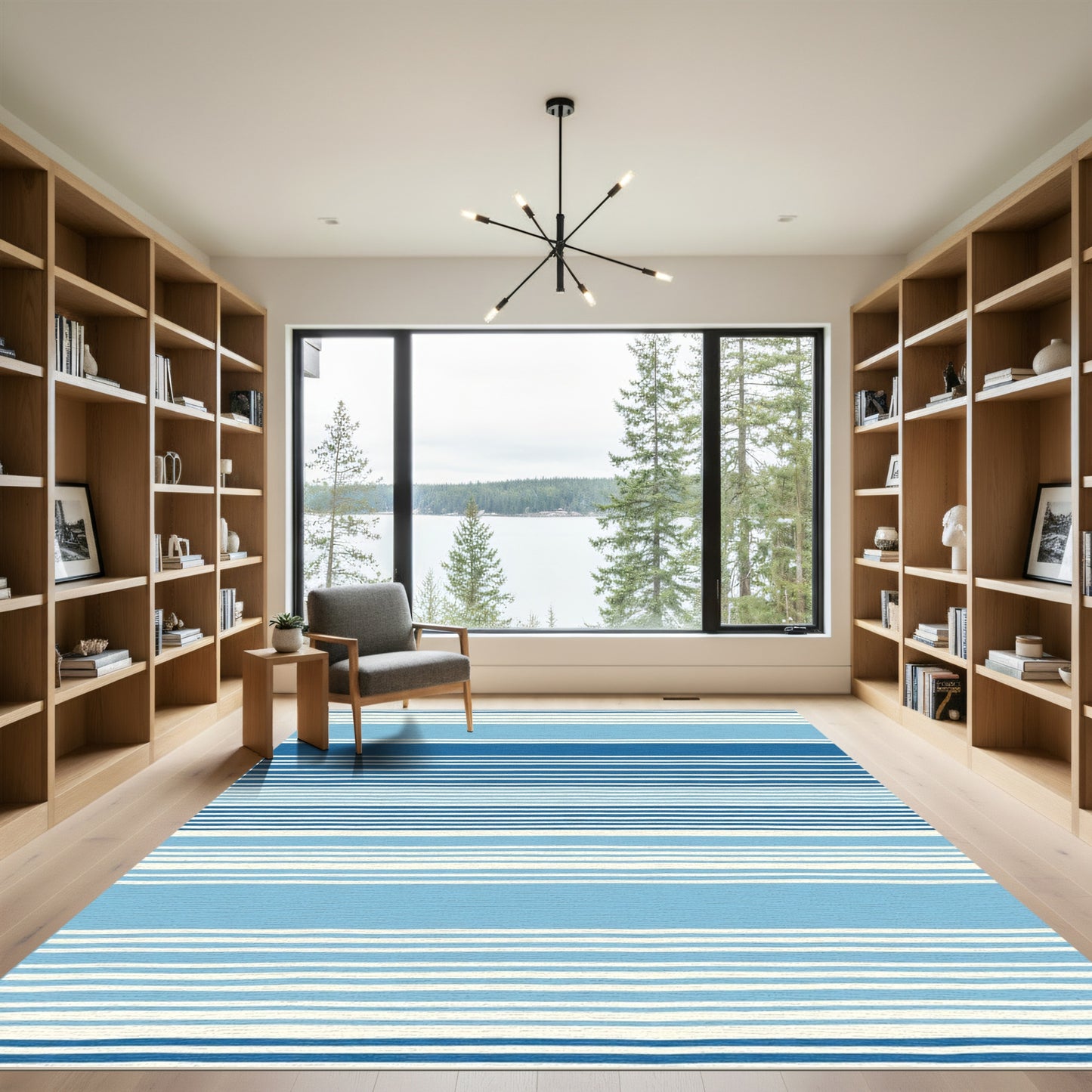 Ocean Blue White Handcrafted Stripes Rug