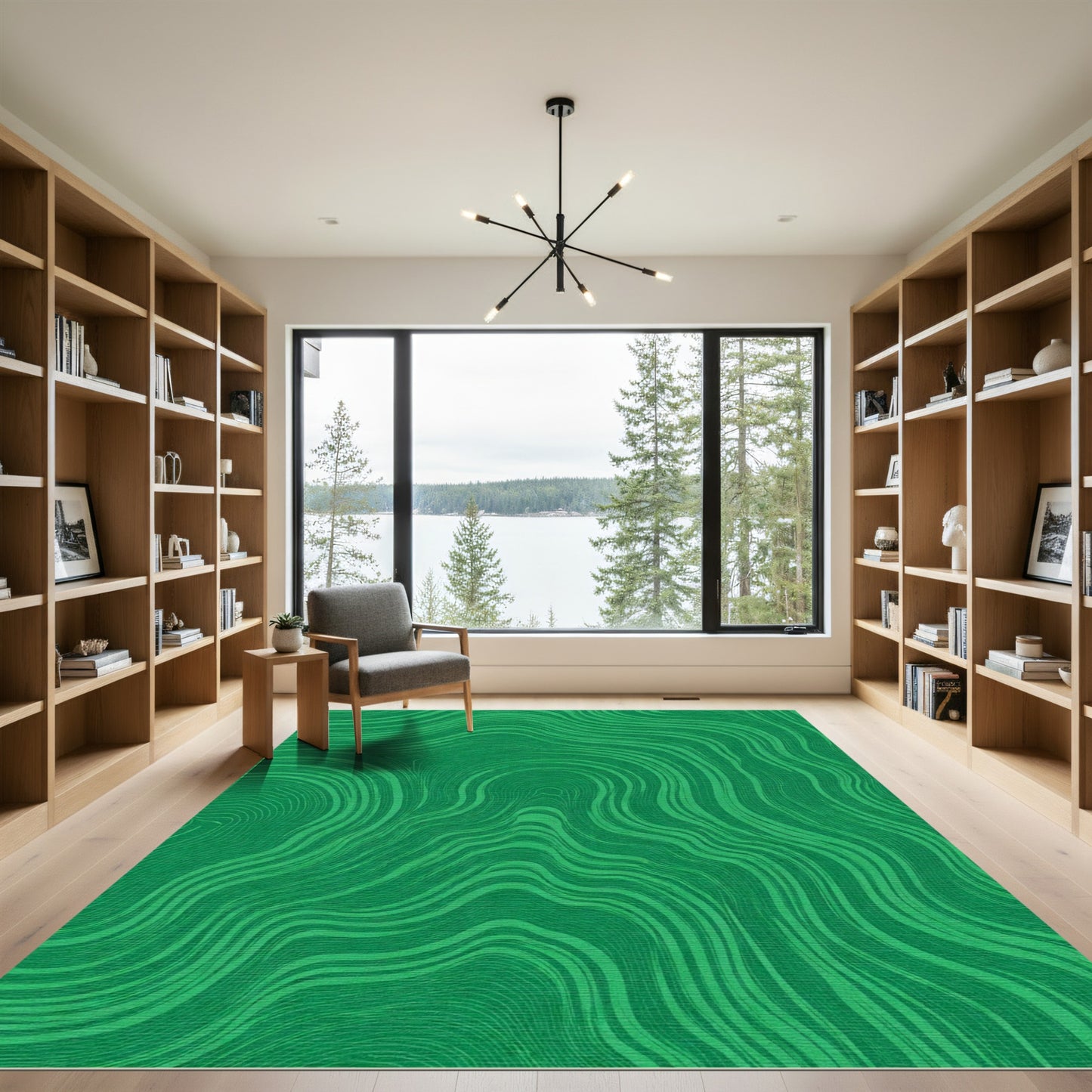 Emerald Green Wavy Topographic Art Rug