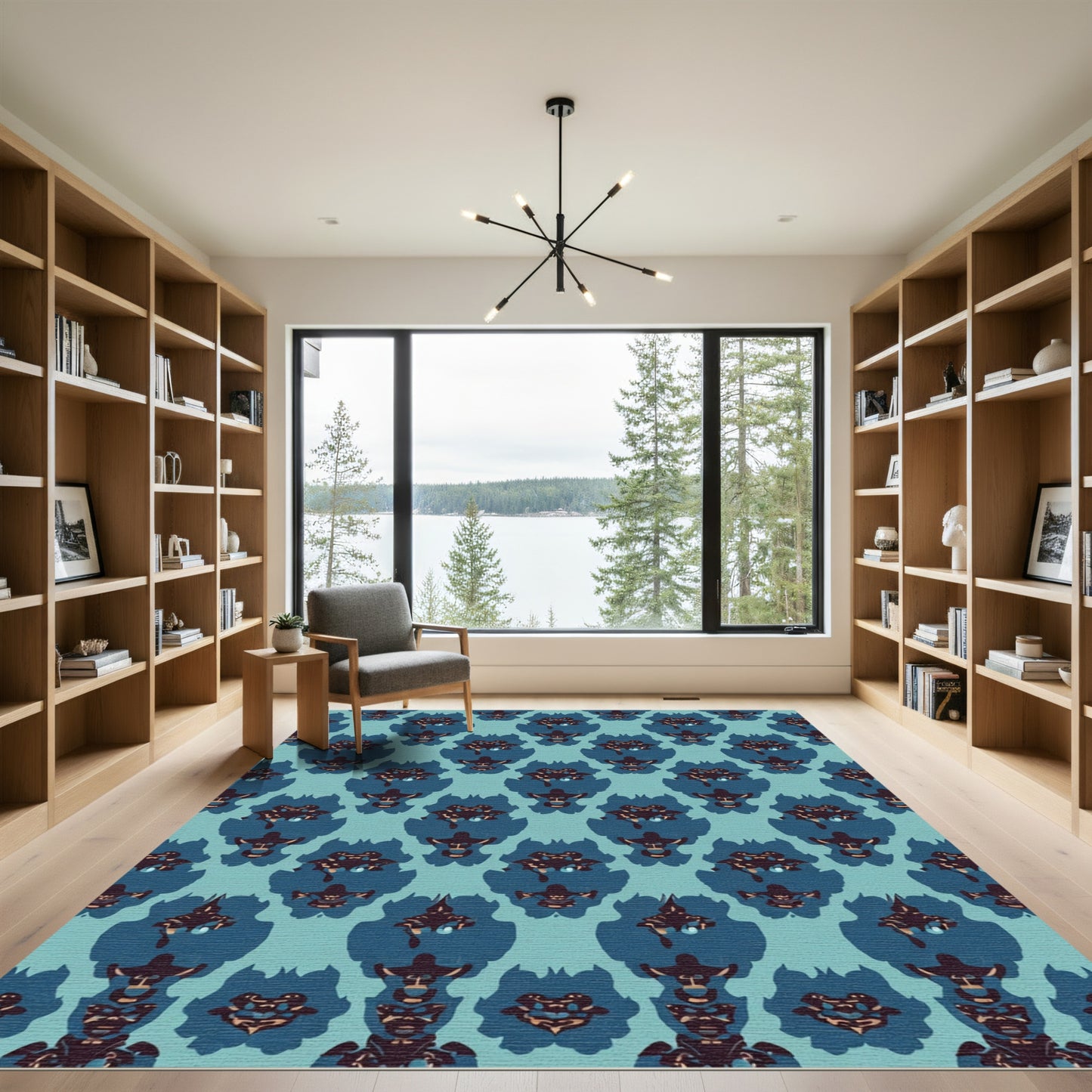 Teal Blue Abstract Mask Repeating Rug