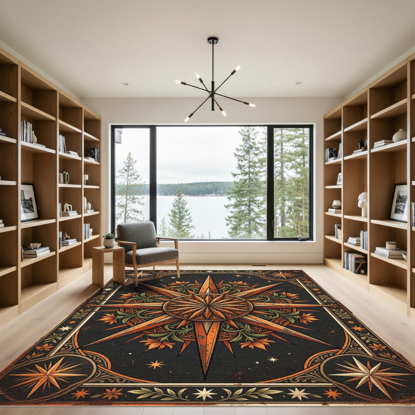 Celestial Copper Floral Compass Star Rug