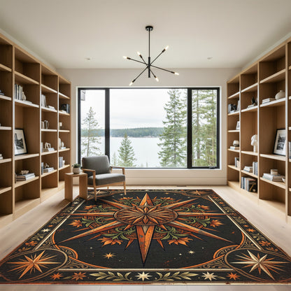 Celestial Copper Floral Compass Star Rug