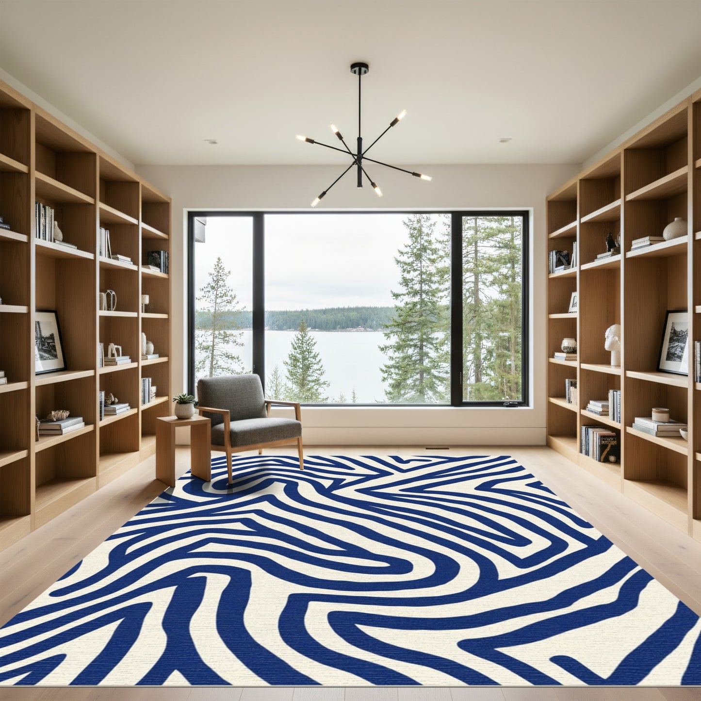Bold Navy Cream Abstract Lines Rug