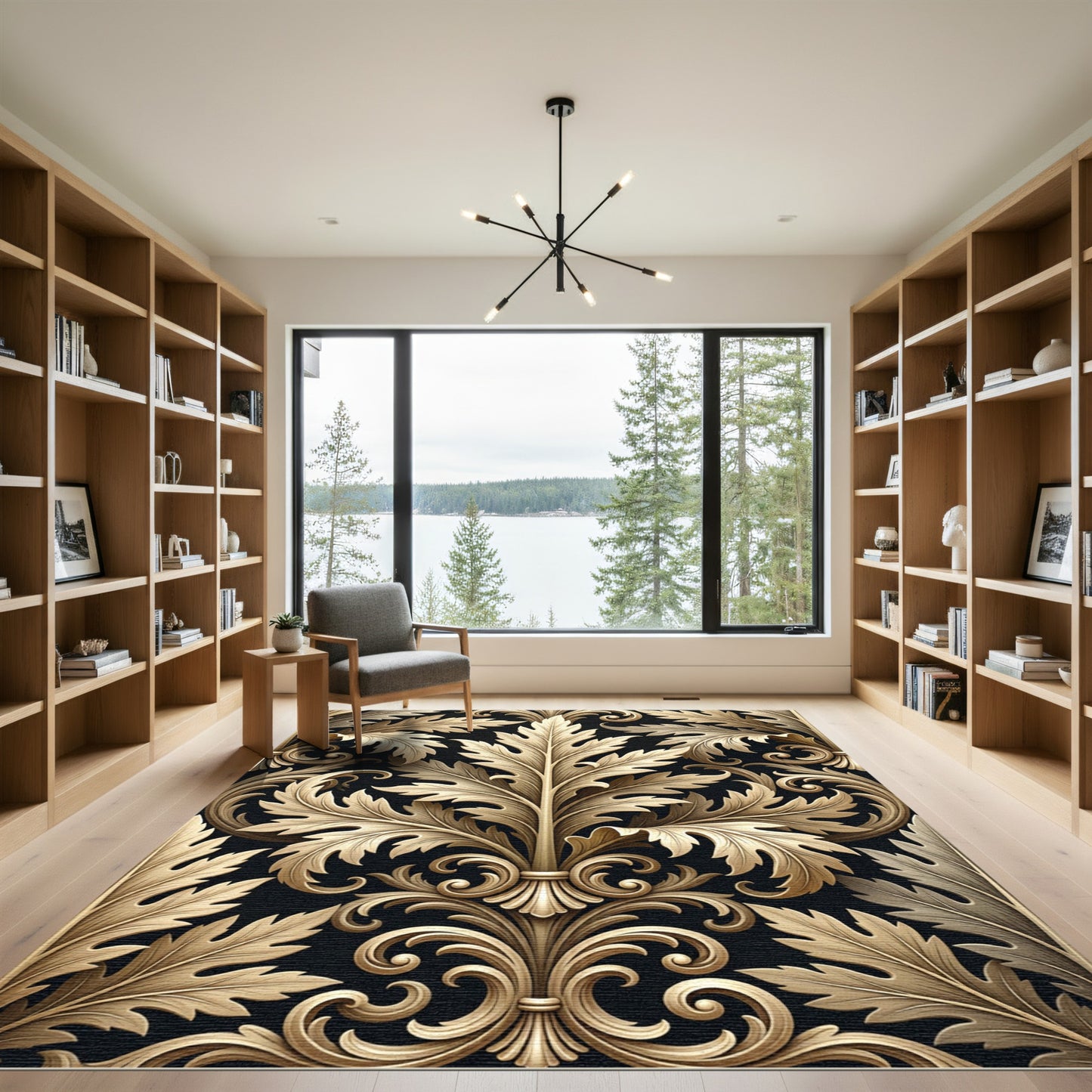 Golden Acanthus Leaf Scrollwork Rug
