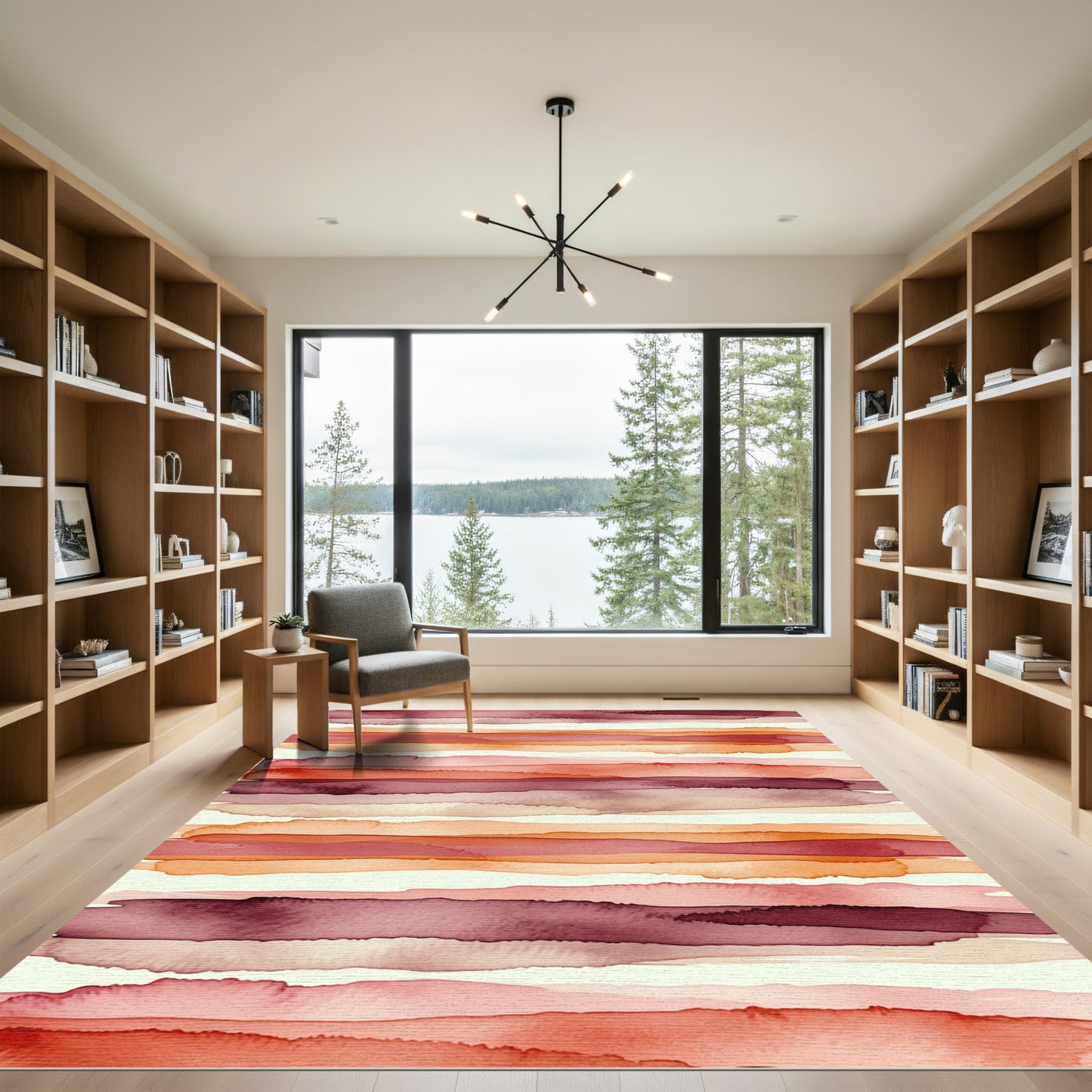 Warm Tonal Watercolor Stripe Panorama Rug